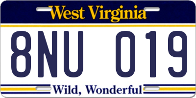 WV license plate 8NU019
