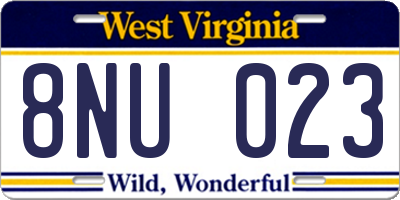 WV license plate 8NU023