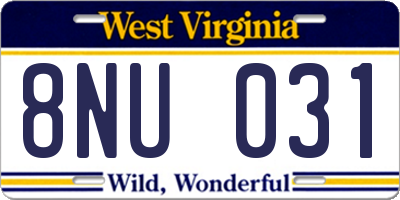WV license plate 8NU031