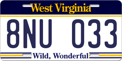 WV license plate 8NU033