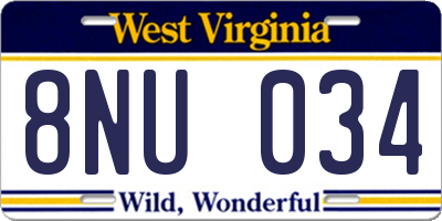 WV license plate 8NU034