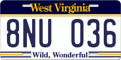 WV license plate 8NU036