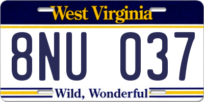 WV license plate 8NU037
