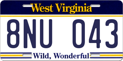 WV license plate 8NU043