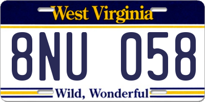 WV license plate 8NU058