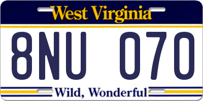WV license plate 8NU070