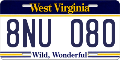 WV license plate 8NU080