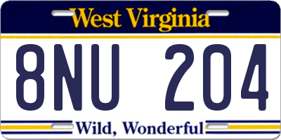 WV license plate 8NU204