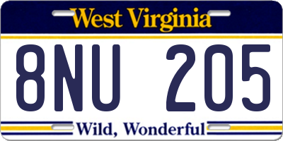 WV license plate 8NU205