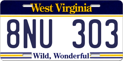 WV license plate 8NU303