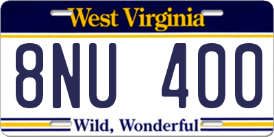 WV license plate 8NU400