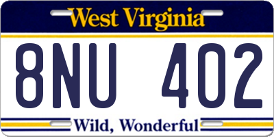 WV license plate 8NU402