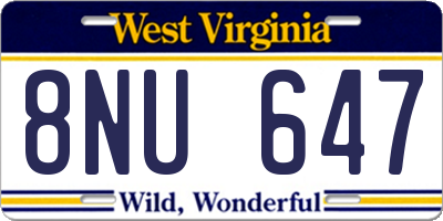 WV license plate 8NU647