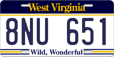 WV license plate 8NU651