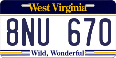 WV license plate 8NU670