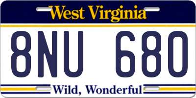 WV license plate 8NU680