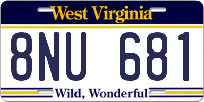 WV license plate 8NU681