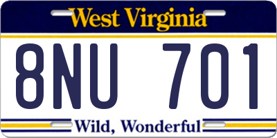 WV license plate 8NU701