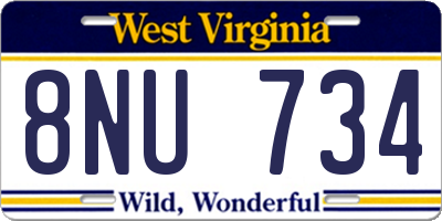 WV license plate 8NU734
