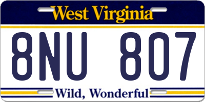 WV license plate 8NU807