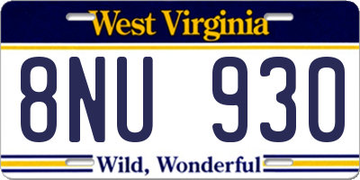 WV license plate 8NU930