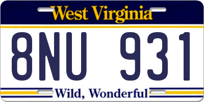WV license plate 8NU931