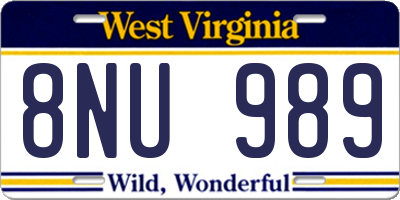 WV license plate 8NU989