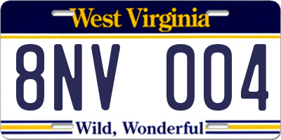 WV license plate 8NV004