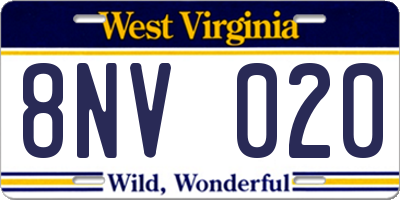 WV license plate 8NV020