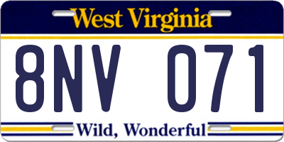 WV license plate 8NV071