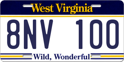 WV license plate 8NV100