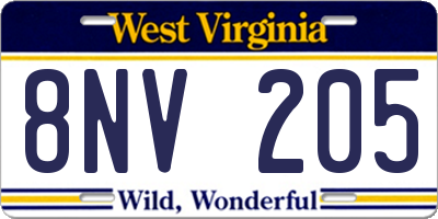 WV license plate 8NV205