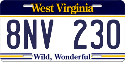 WV license plate 8NV230