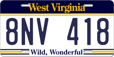 WV license plate 8NV418