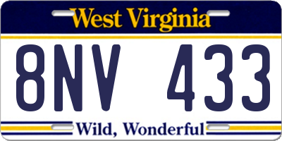 WV license plate 8NV433