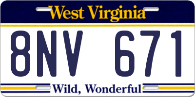WV license plate 8NV671
