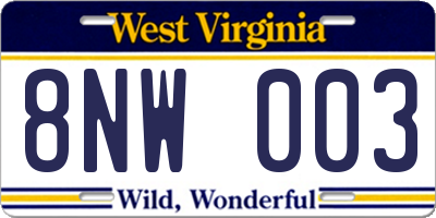 WV license plate 8NW003