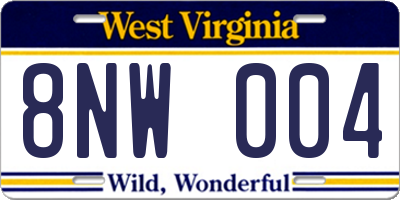 WV license plate 8NW004