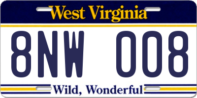WV license plate 8NW008