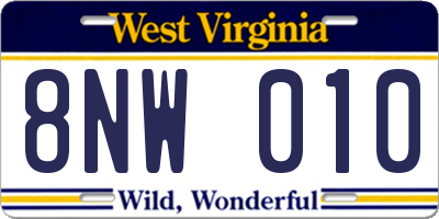 WV license plate 8NW010