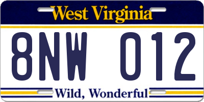 WV license plate 8NW012