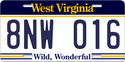 WV license plate 8NW016