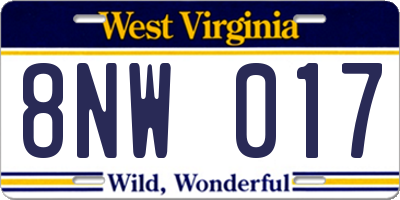 WV license plate 8NW017