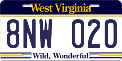 WV license plate 8NW020