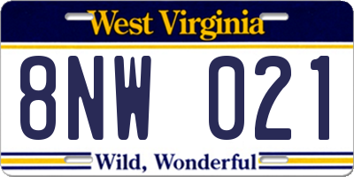 WV license plate 8NW021