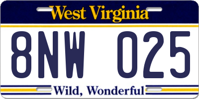 WV license plate 8NW025