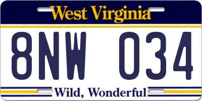 WV license plate 8NW034