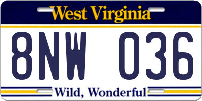 WV license plate 8NW036