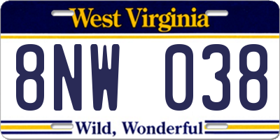 WV license plate 8NW038