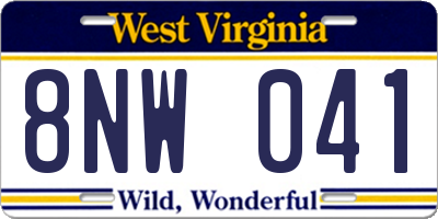 WV license plate 8NW041